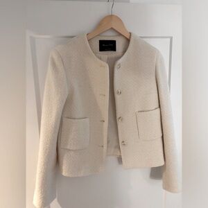 Massimo Dutti Ivory Cream Tweed Jacket Blazer